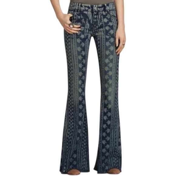 Free People Denim - FREE PEOPLE MANTRA BALI BELL BOTTOMS Flare Low Rise Boho Hippie Jeans Size 27